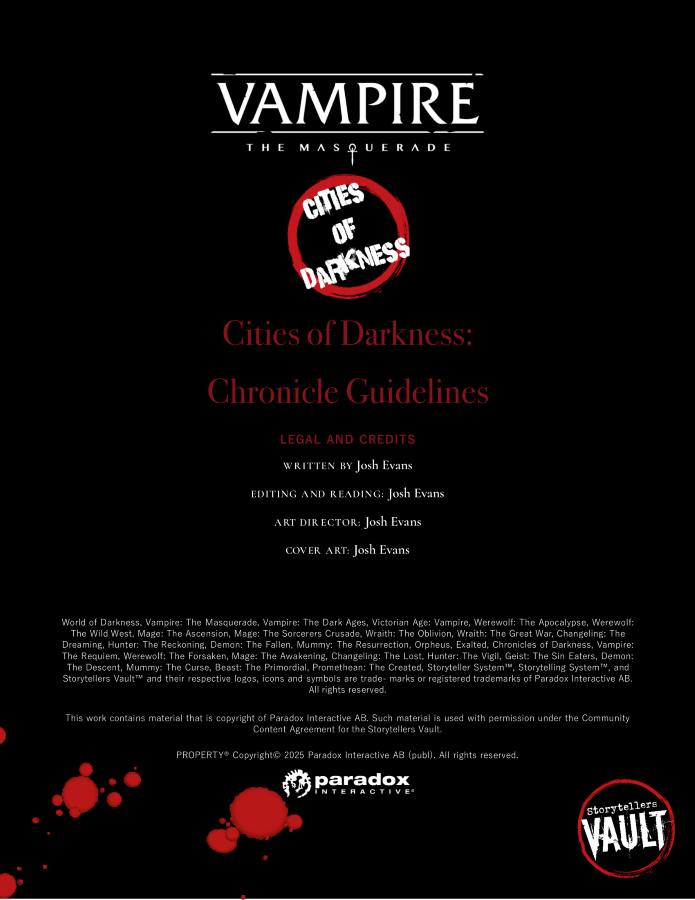 Cities of Darkness: Chronicle Guidelines Cover